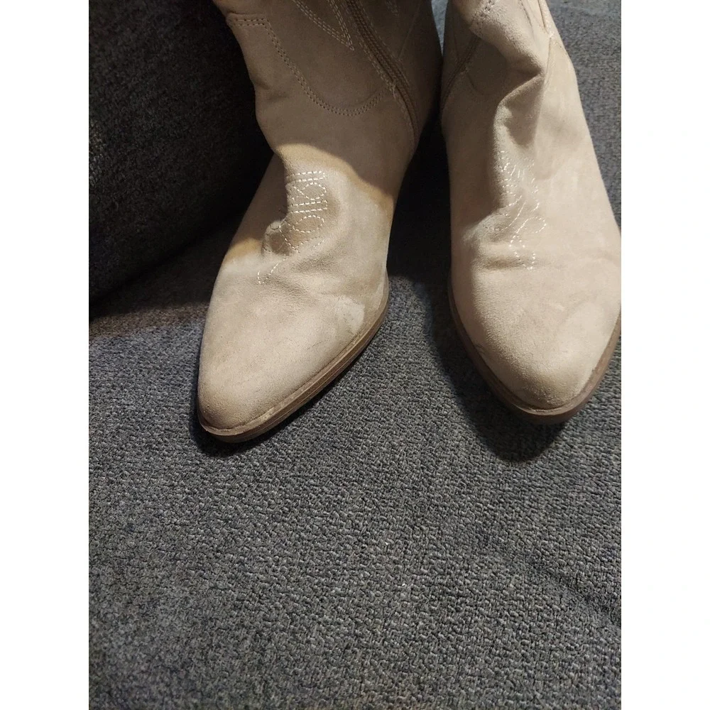 No Boundaries Boots Womens 9 Knee High Tall Riding Heels Tan Fabric Half Zip Y2k
